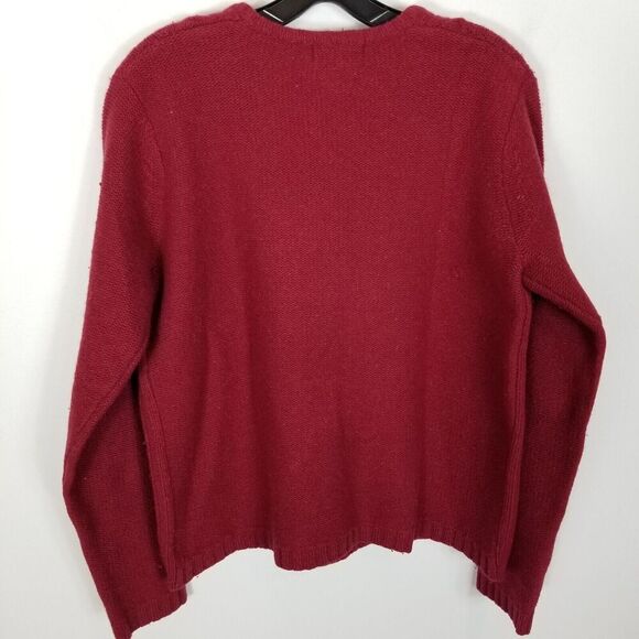 Eddie Bauer Women's Long Sleeve Lambs Wool Angora Sweater Sz M Red Cable Knit - Picture 4 of 5